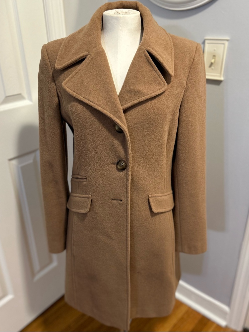 Women's Camel Wool-Blend Tailored Coat